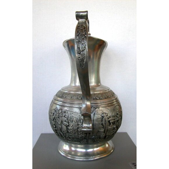 Antique Arzberg Zinn 95% Pewter Embossed Pitcher Jug Vase With Handle - Picture 4 of 15